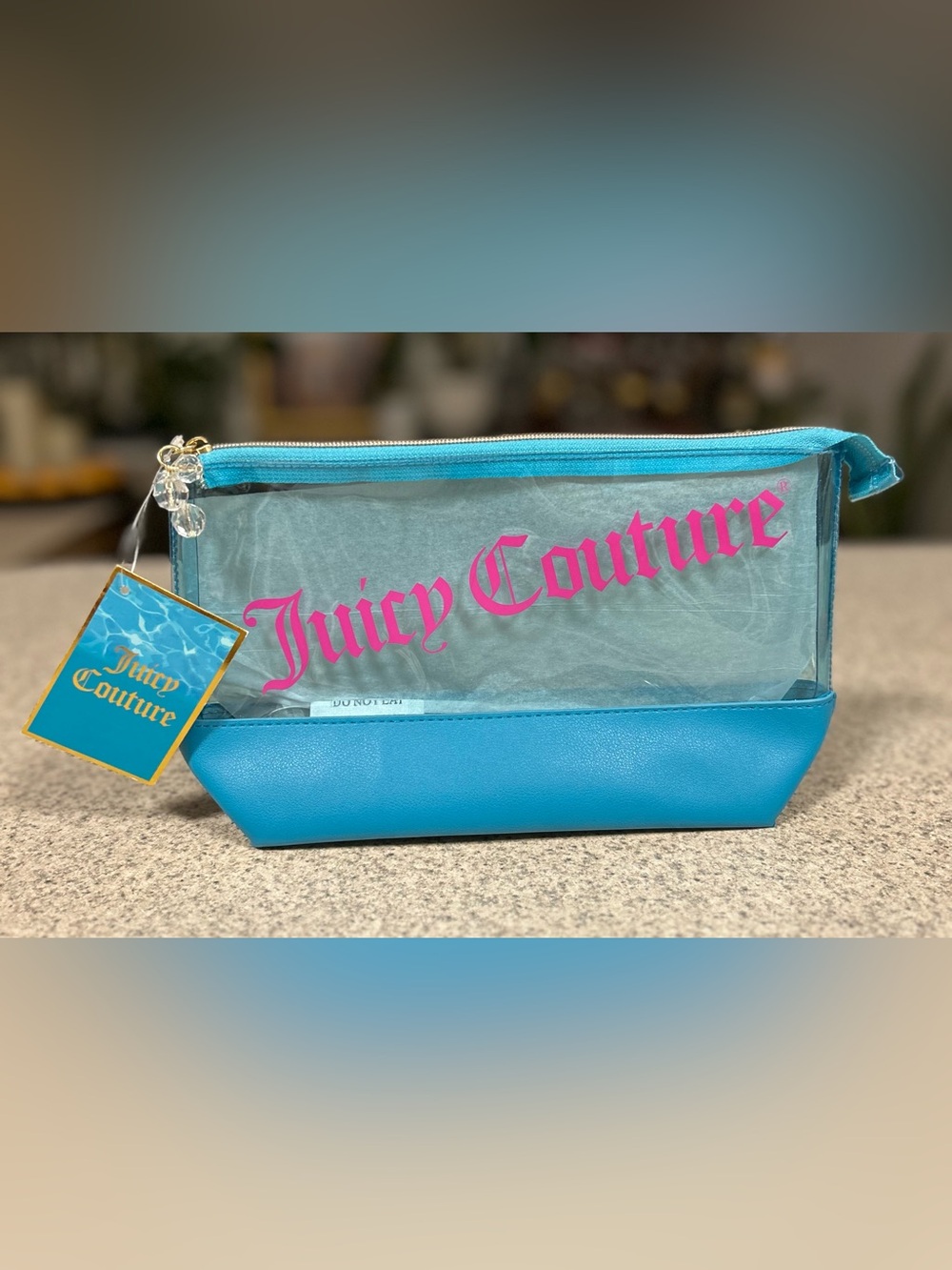 Juicy Couture Bright Blue and Clear Cosmetic Bag - NWT